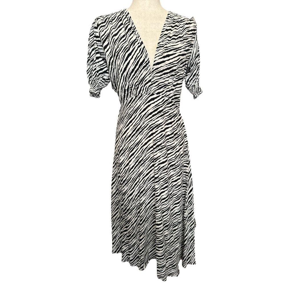 Faithfull the Brand Zebra print V Neck Midi Dress Size 2